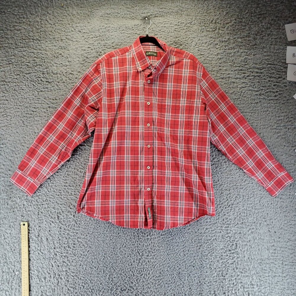 Orvis Shirt Mens Large Red Plaid Heritage Wash Long Sleeve Button Cotton